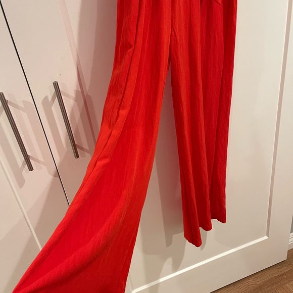Lulu’s Red Coral Wide Leg Jumpsuit - Picture 3 of 6